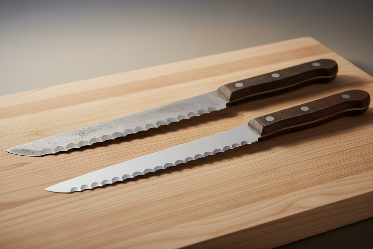 Kan brødknivens tagger slipes?