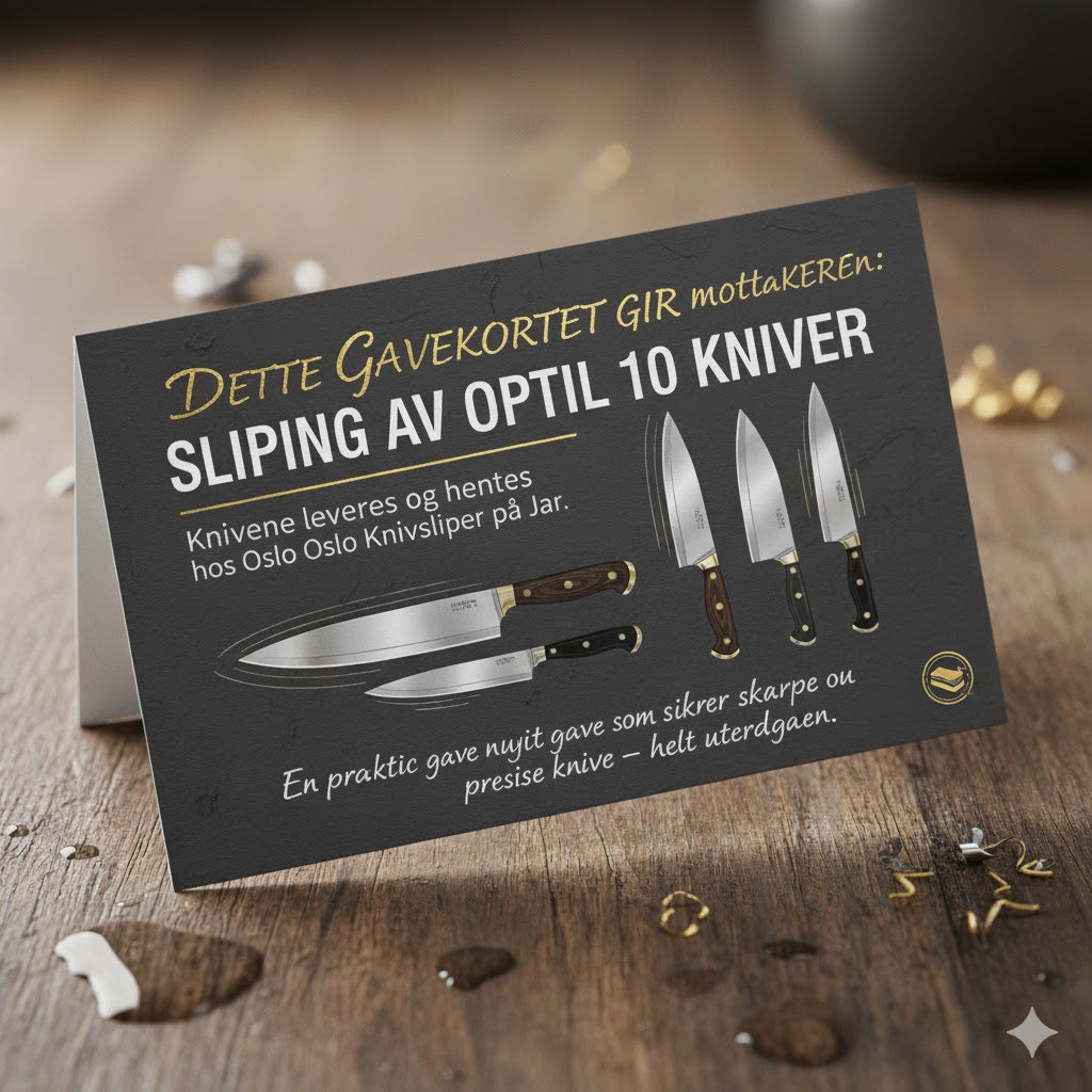 Gavekort: Sliping av 10 (Leveres og hentes hos Oslo Knivsliper på Jar)